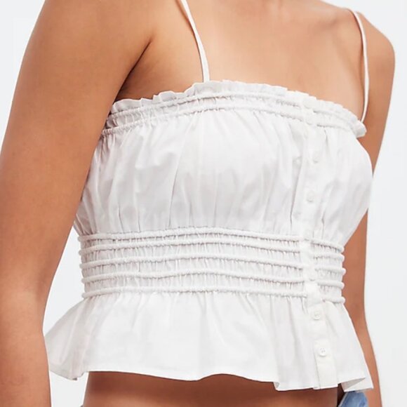 NWT Madewell Smocked Button-Front Cropped Top in Poplin White L - Picture 4 of 13